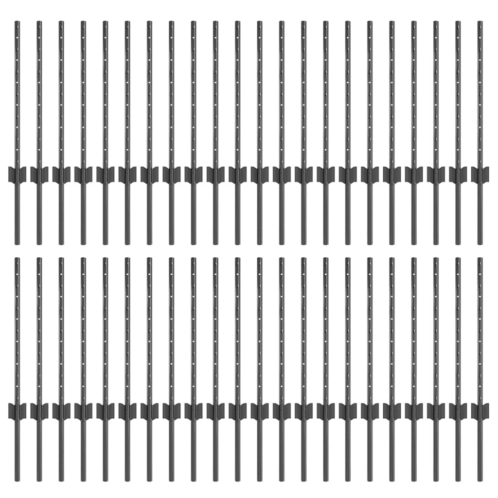 Indlejret hegnspost 44 pcs Grå 100 cm Pulverlakeret stål