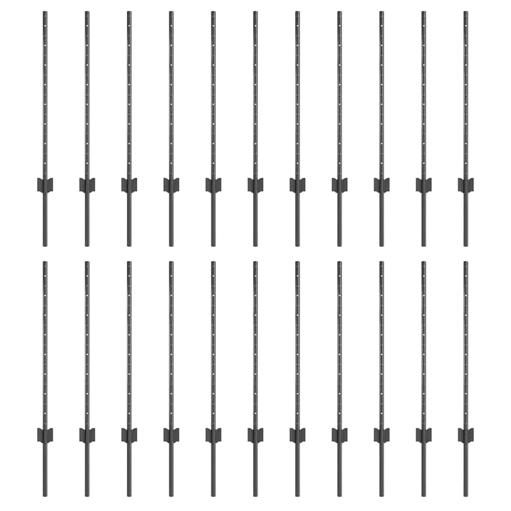Indlejret hegnspost 22 pcs Grå 120 cm Pulverlakeret stål