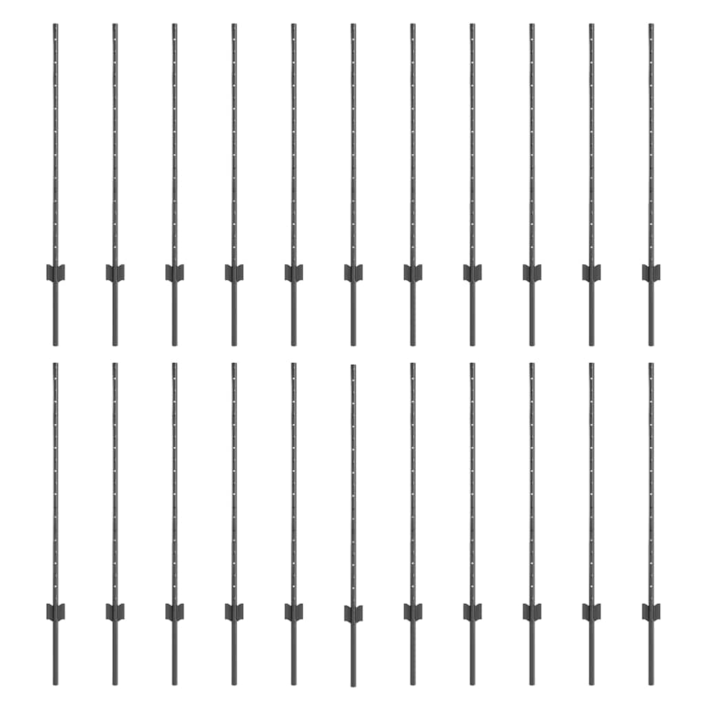 Indlejret hegnspost 22 pcs Grå 140 cm Pulverlakeret stål