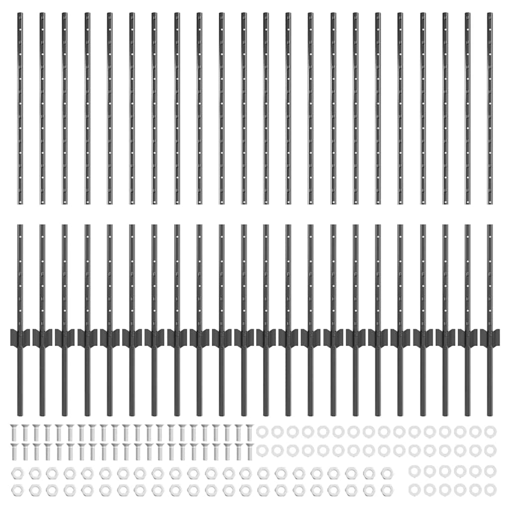 Indlejret hegnspost 22 pcs Grå 140 cm Pulverlakeret stål