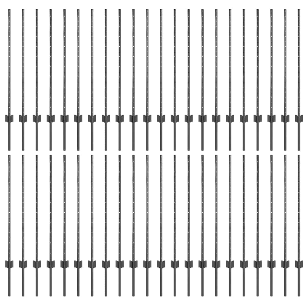 Indlejret hegnspost 44 pcs Grå 140 cm Pulverlakeret stål