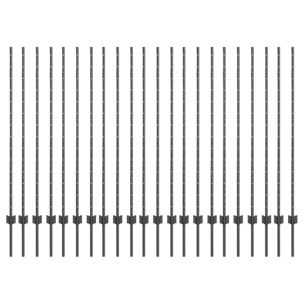 Indlejret hegnspost 22 pcs Grå 180 cm Pulverlakeret stål