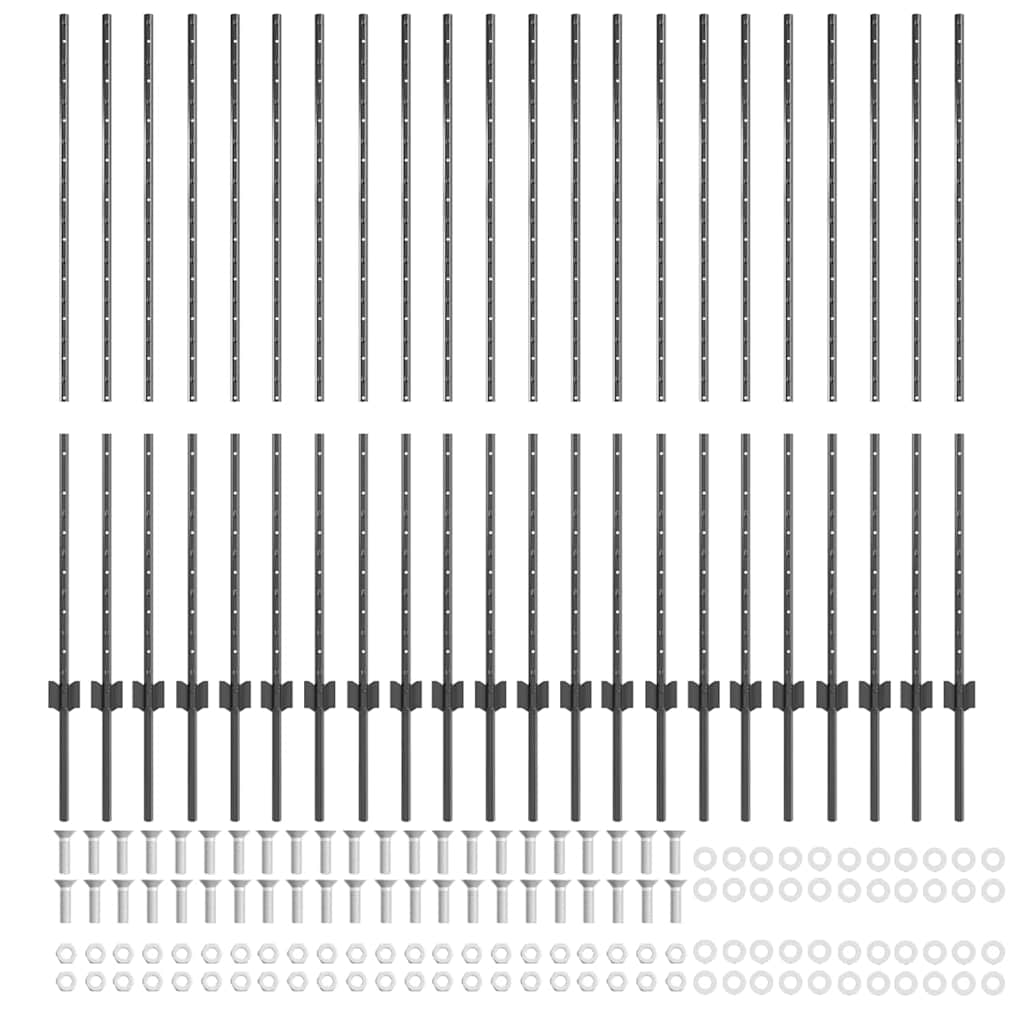 Indlejret hegnspost 22 pcs Grå 180 cm Pulverlakeret stål