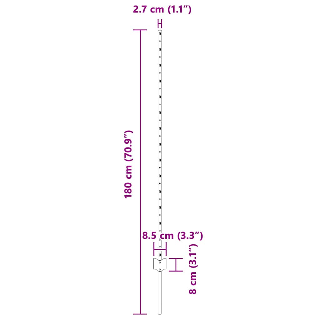 Indlejret hegnspost 22 pcs Grå 180 cm Pulverlakeret stål