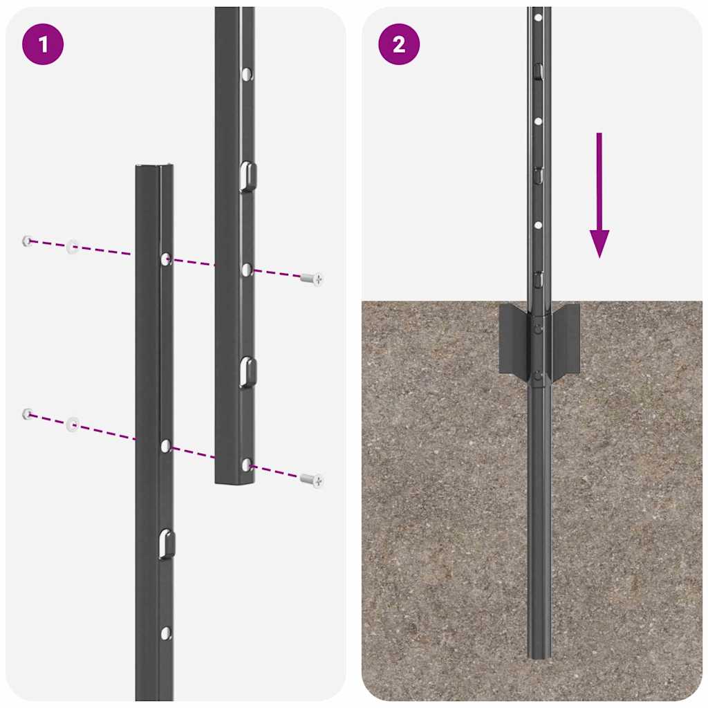 Indlejret hegnspost 44 stk. Grå 200 cm Pulverlakeret stål