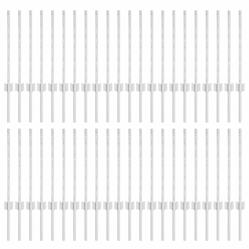 Indlejret hegnspost 44 pcs Sølv 100 cm Pulverlakeret stål
