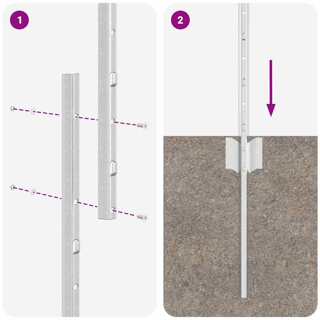 Indlejret hegnspost 22 pcs Sølv 160 cm Pulverlakeret stål