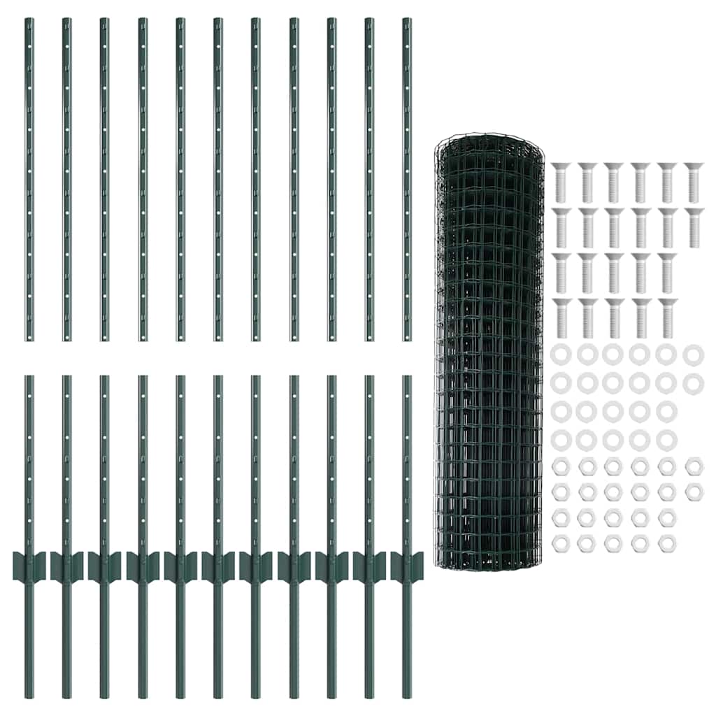 Eurohegn med stolpe 25 x 1 m PVC-belagt stål Grøn Mesh