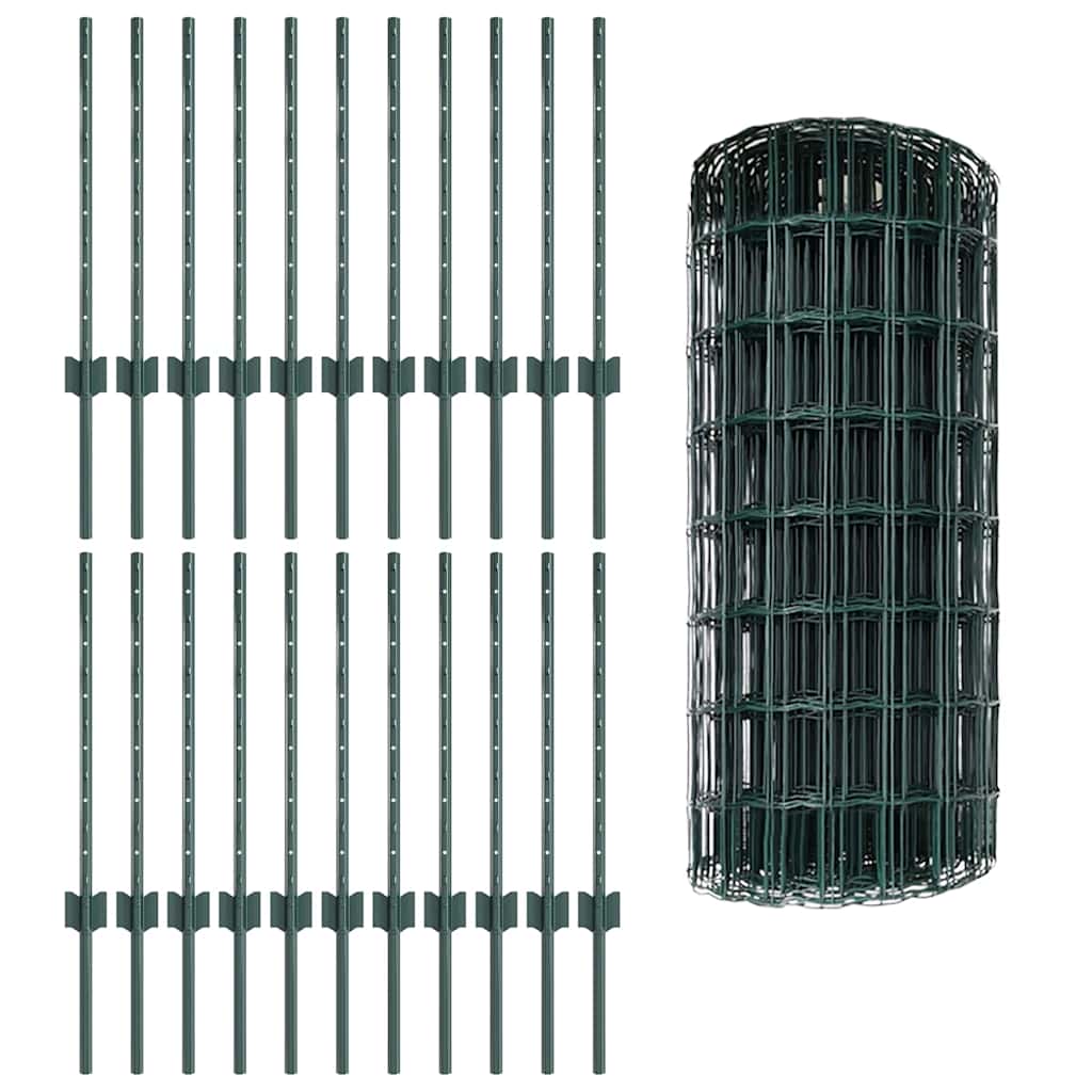 Eurohegn med stolpe 50 x 0,6 m PVC-belagt stål Grøn Mesh