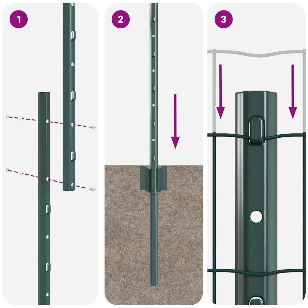 Eurohegn med stolpe 10 x 1 m PVC-belagt stål Grøn Mesh