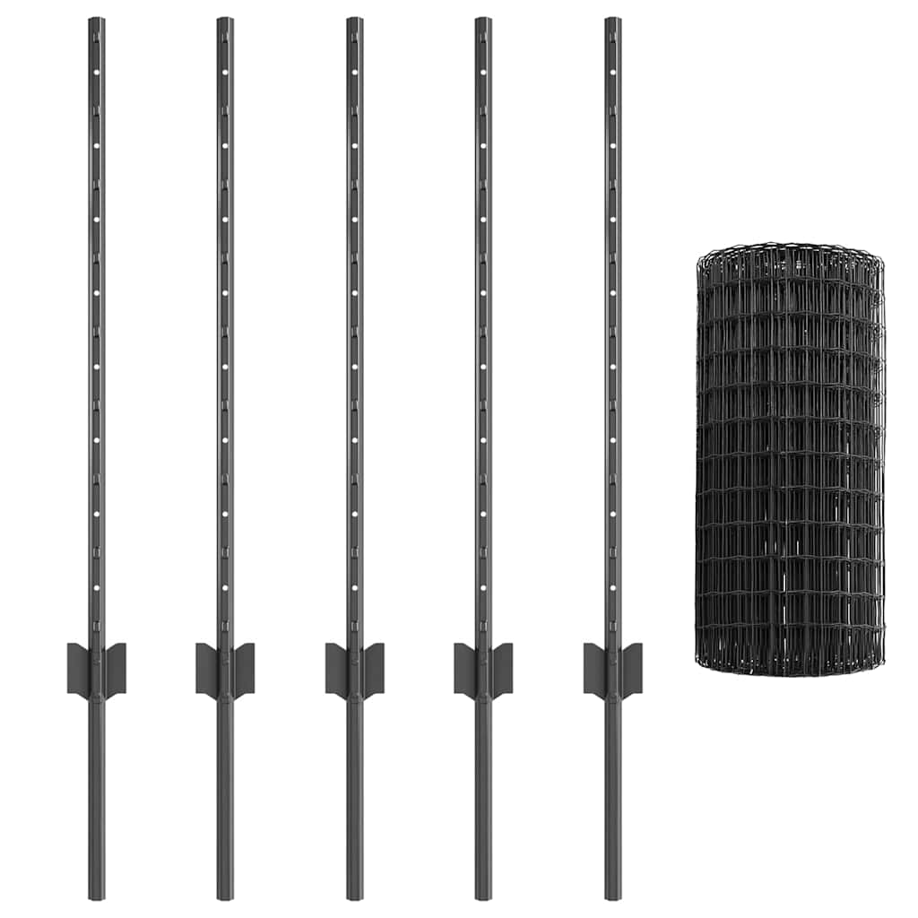 Eurohegn med stolpe 10 x 0,8 m PVC-belagt stål Grå Mesh
