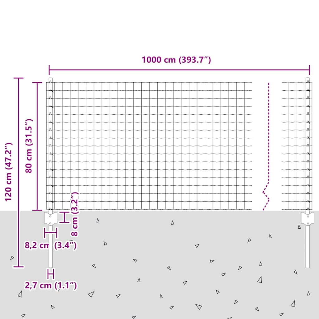 Eurohegn med stolpe 10 x 0,8 m PVC-belagt stål Grå Mesh