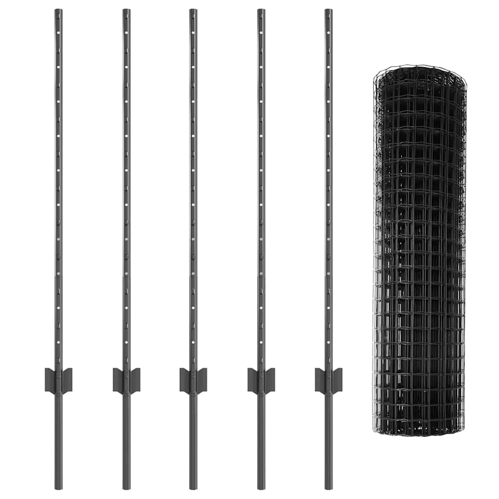 Eurohegn med stolpe 10 x 1 m PVC-belagt stål Grå Mesh