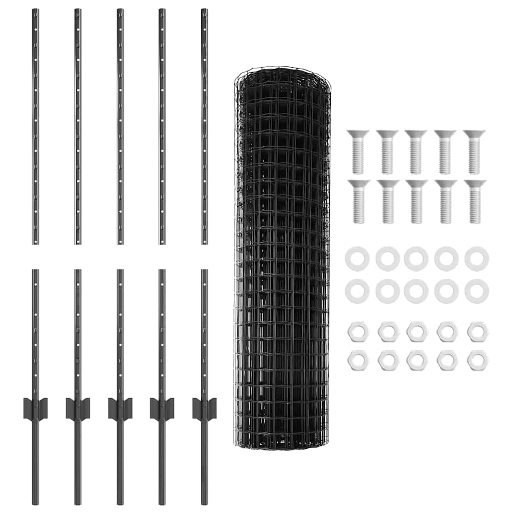 Eurohegn med stolpe 10 x 1 m PVC-belagt stål Grå Mesh