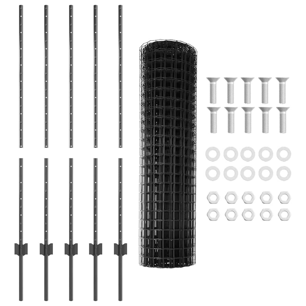 Eurohegn med stolpe 10 x 1,2 m PVC-belagt stål Grå Mesh