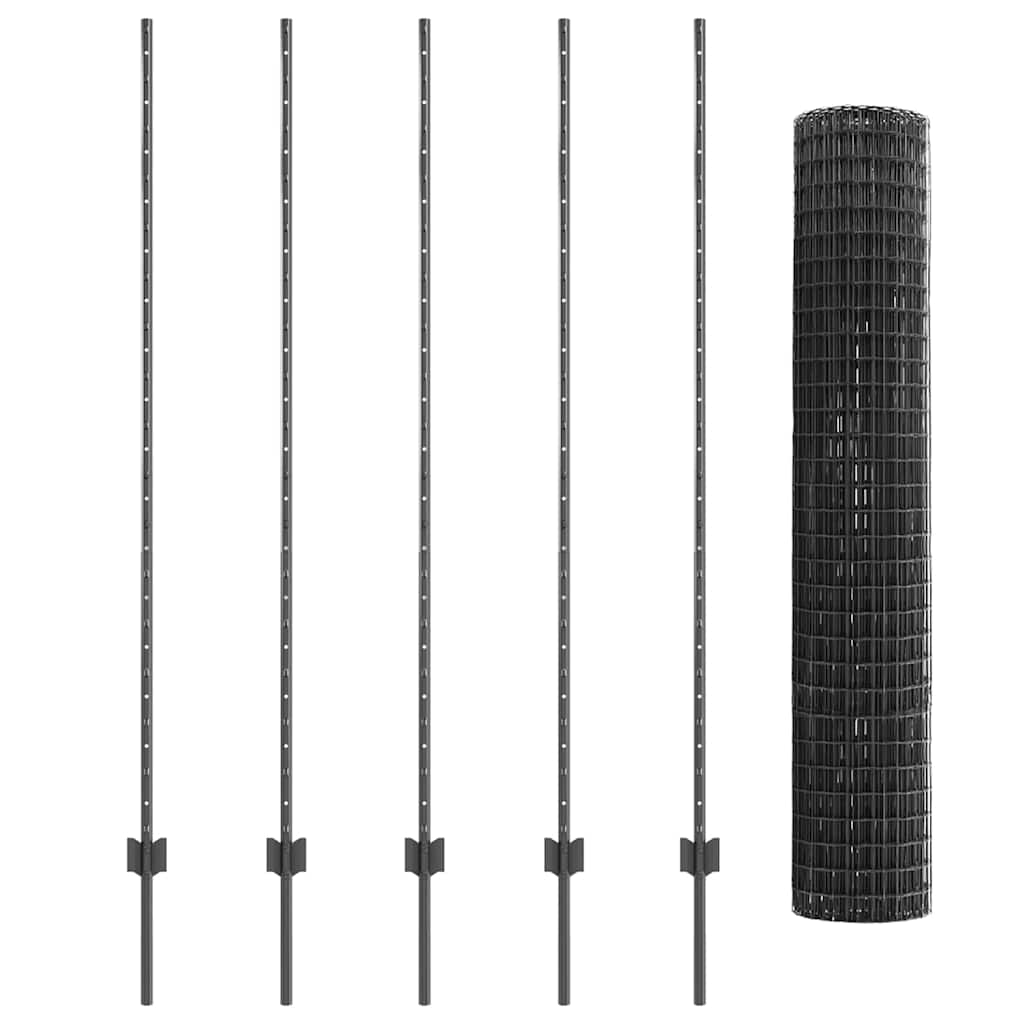 Eurohegn med stolpe 10 x 1,6 m PVC-belagt stål Grå Mesh