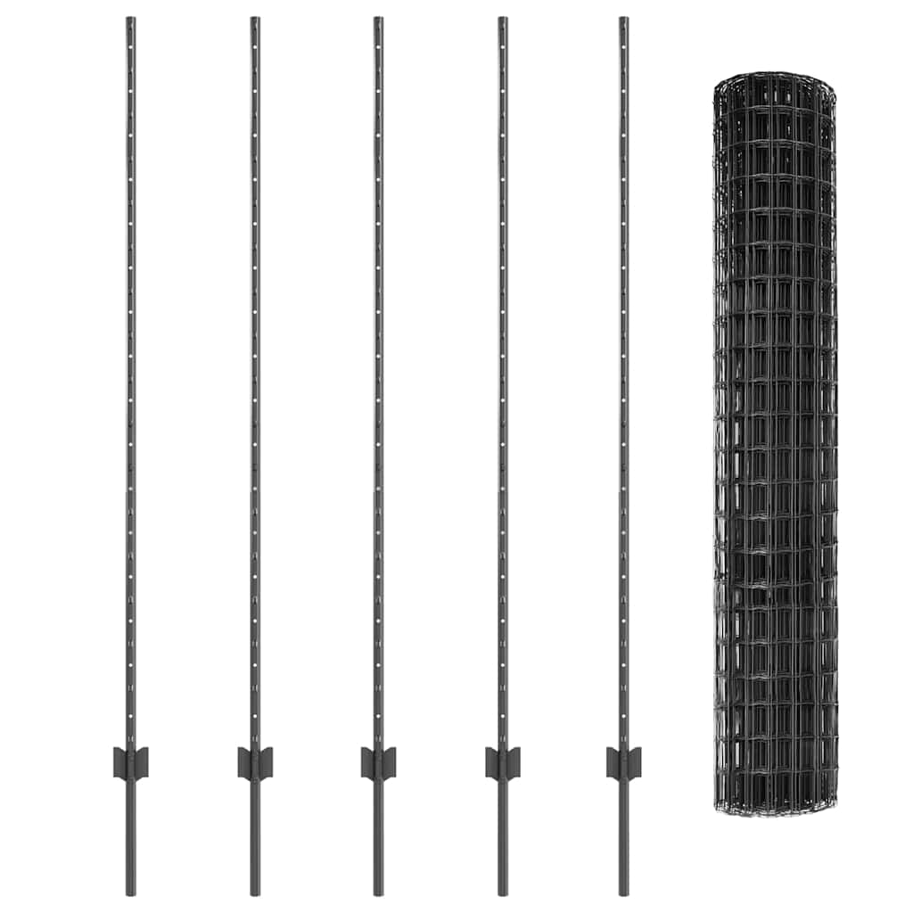 Eurohegn med stolpe 10 x 1,6 m PVC-belagt stål Grå Mesh