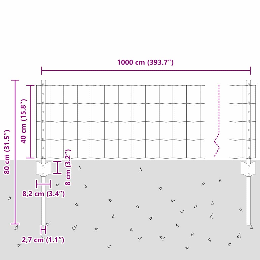 Eurohegn med stolpe 10 x 0,4 m PVC-belagt stål Grå Mesh