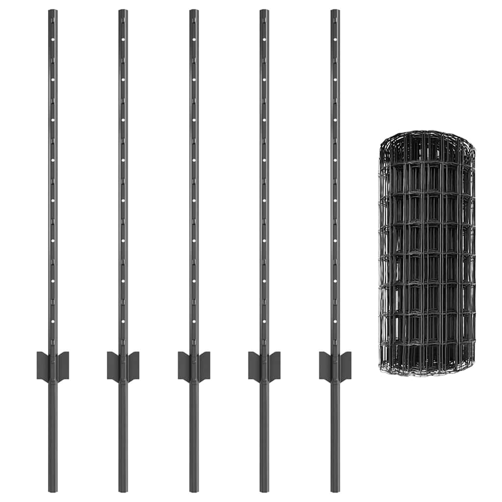 Eurohegn med stolpe 10 x 0,8 m PVC-belagt stål Grå Mesh