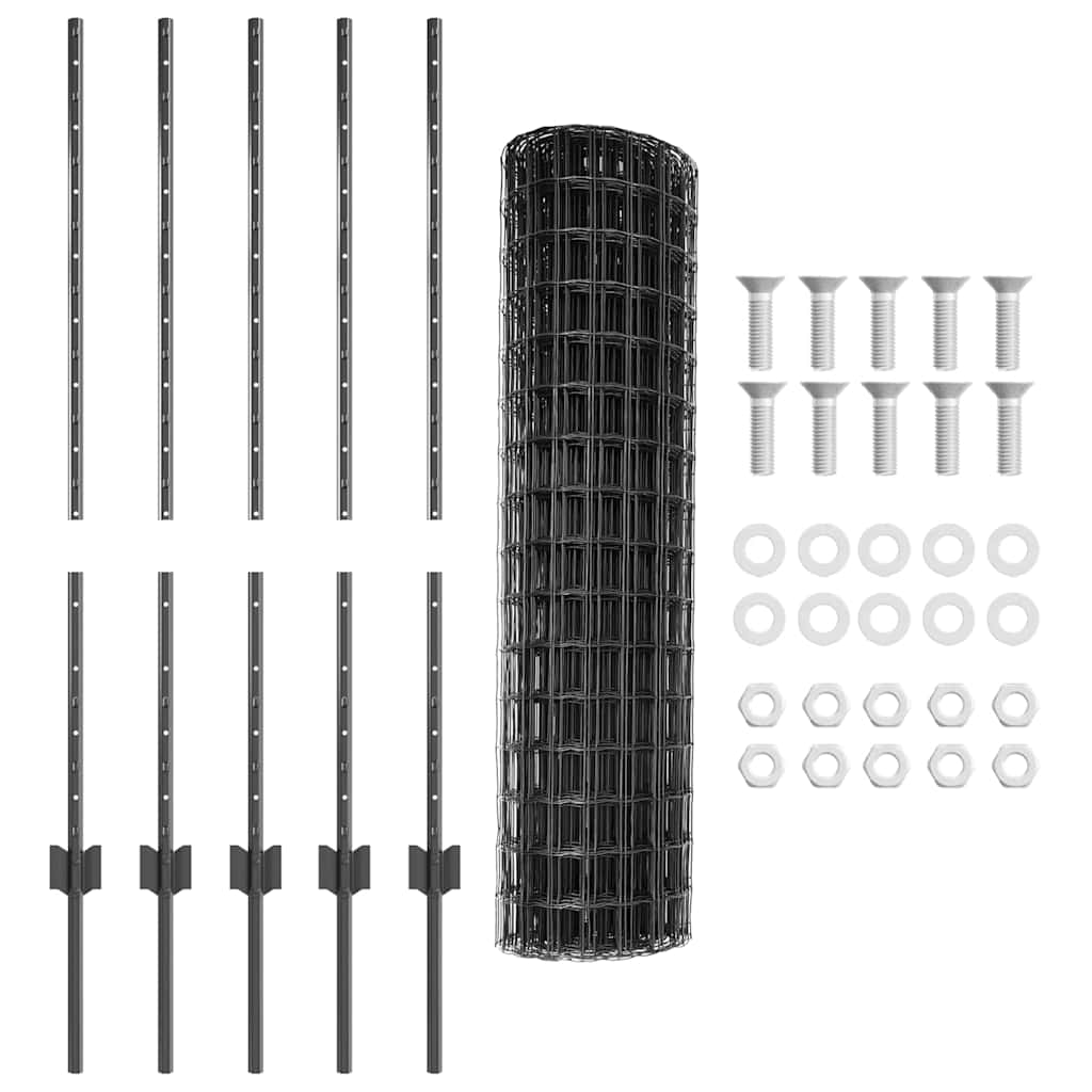 Eurohegn med stolpe 10 x 1 m PVC-belagt stål Grå Mesh