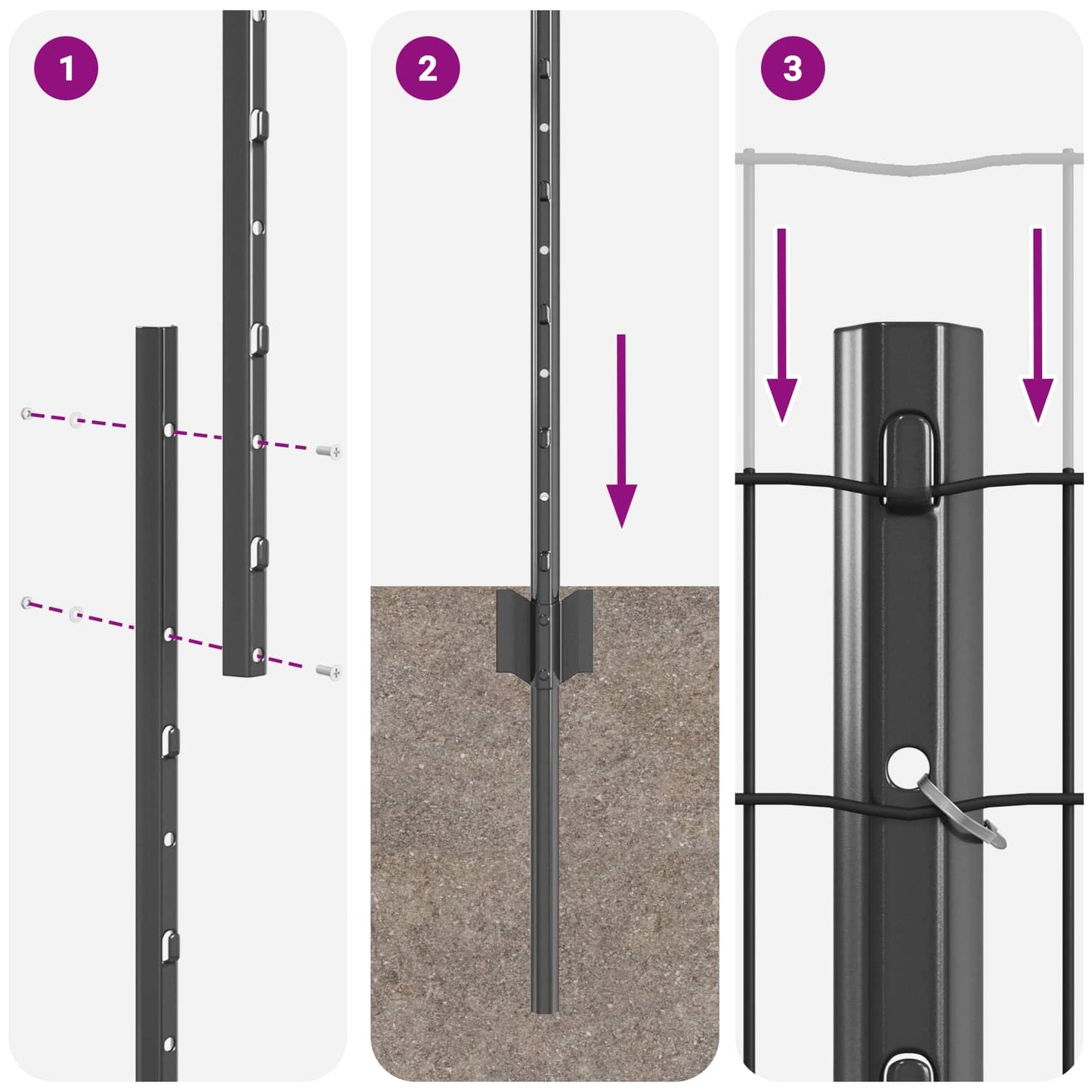 Eurohegn med stolpe 10 x 1 m PVC-belagt stål Grå Mesh