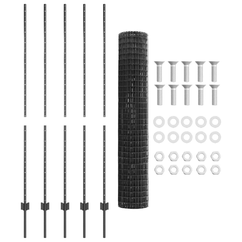 Eurohegn med stolpe 10 x 1,6 m PVC-belagt stål Grå Mesh