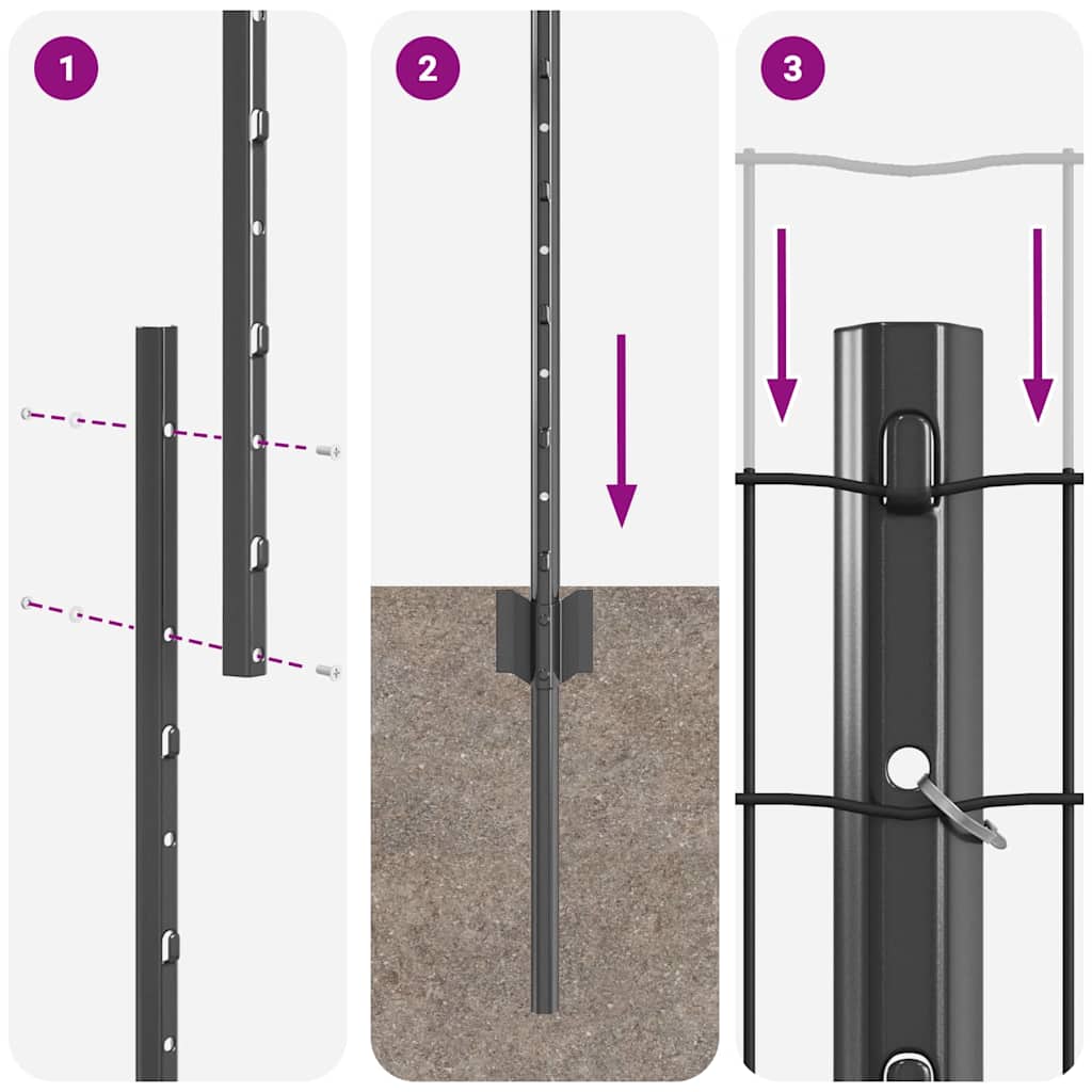 Eurohegn med stolpe 10 x 1,6 m PVC-belagt stål Grå Mesh