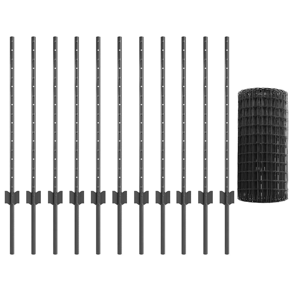 Eurohegn med stolpe 25 x 0,8 m PVC-belagt stål Grå Mesh