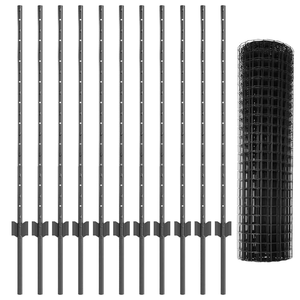 Eurohegn med stolpe 25 x 1 m PVC-belagt stål Grå Mesh