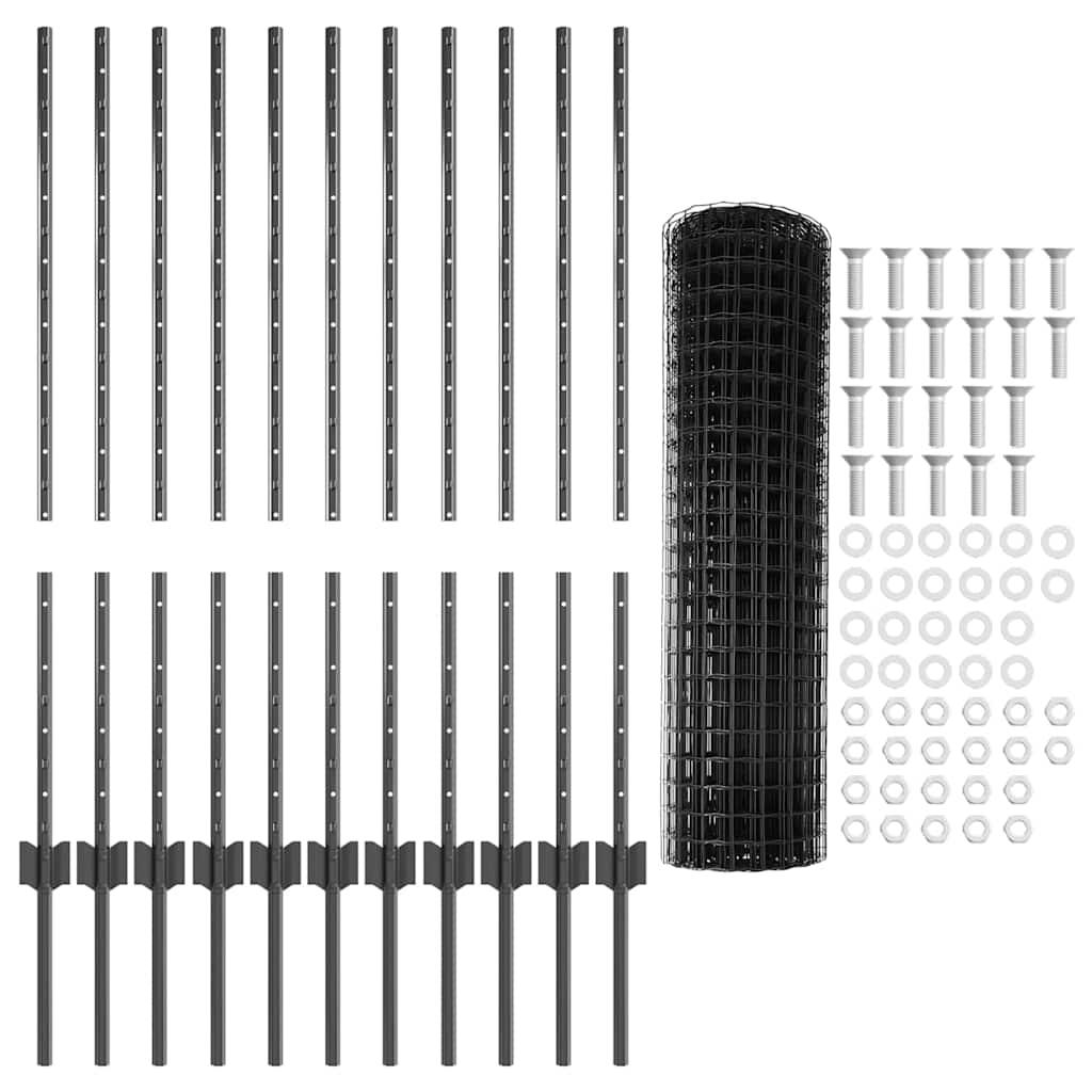Eurohegn med stolpe 25 x 1 m PVC-belagt stål Grå Mesh