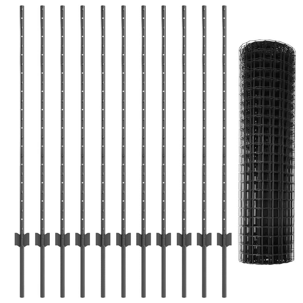 Eurohegn med stolpe 25 x 1,2 m PVC-belagt stål Grå Mesh