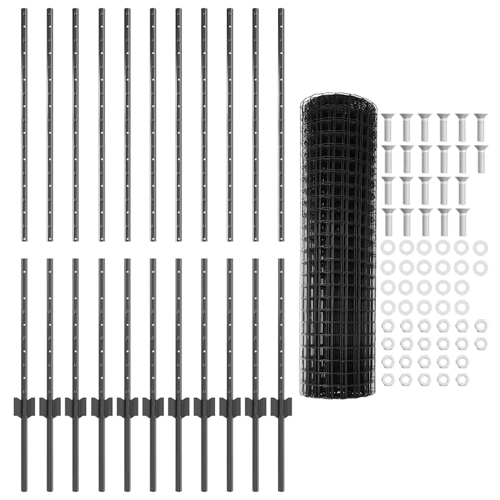 Eurohegn med stolpe 25 x 1,2 m PVC-belagt stål Grå Mesh