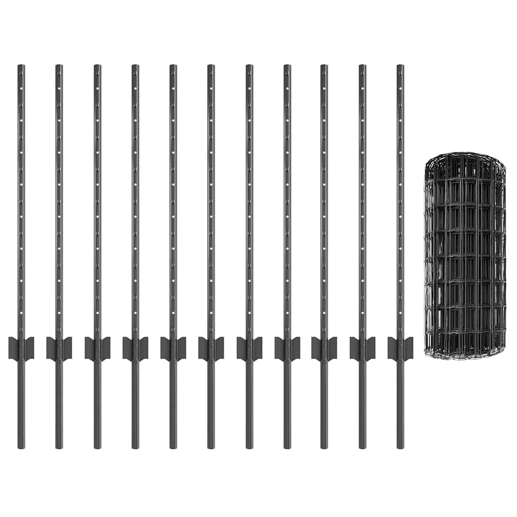 Eurohegn med stolpe 25 x 0,8 m PVC-belagt stål Grå Mesh