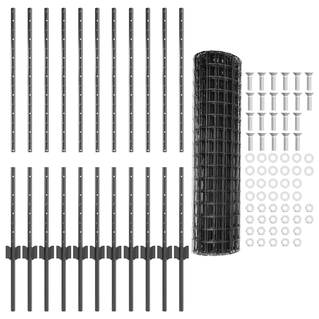 Eurohegn med stolpe 25 x 1 m PVC-belagt stål Grå Mesh