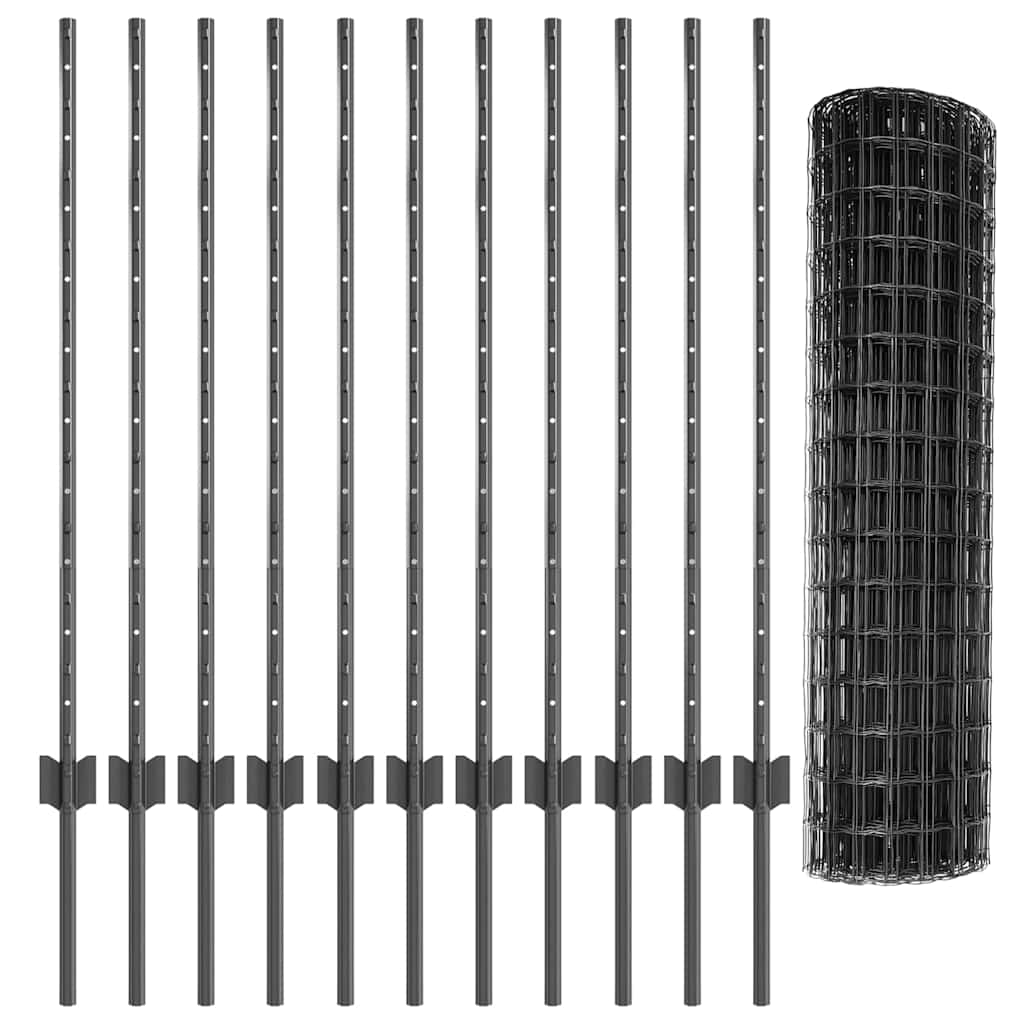Eurohegn med stolpe 25 x 1 m PVC-belagt stål Grå Mesh