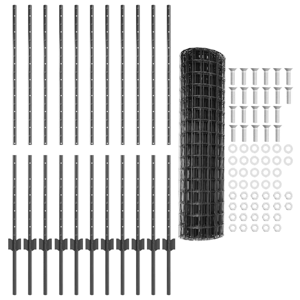 Eurohegn med stolpe 25 x 1,2 m PVC-belagt stål Grå Mesh