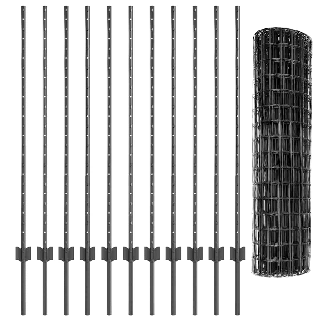 Eurohegn med stolpe 25 x 1,2 m PVC-belagt stål Grå Mesh