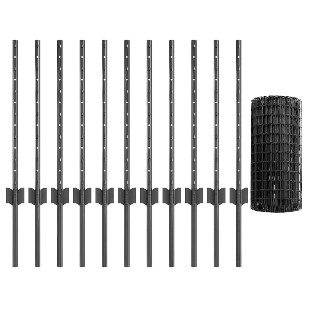 Eurohegn med stolpe 25 x 0,6 m PVC-belagt stål Grå Mesh