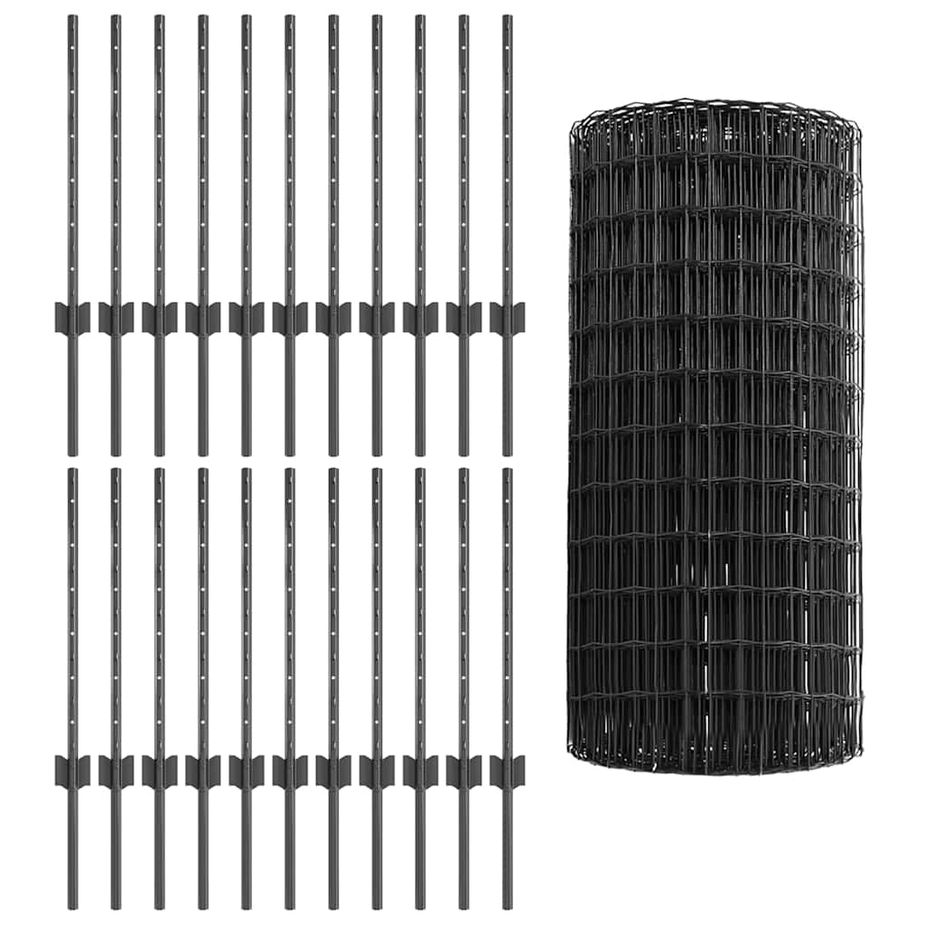 Eurohegn med stolpe 50 x 0,6 m PVC-belagt stål Grå Mesh