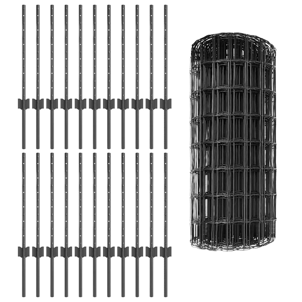 Eurohegn med stolpe 50 x 0,6 m PVC-belagt stål Grå Mesh