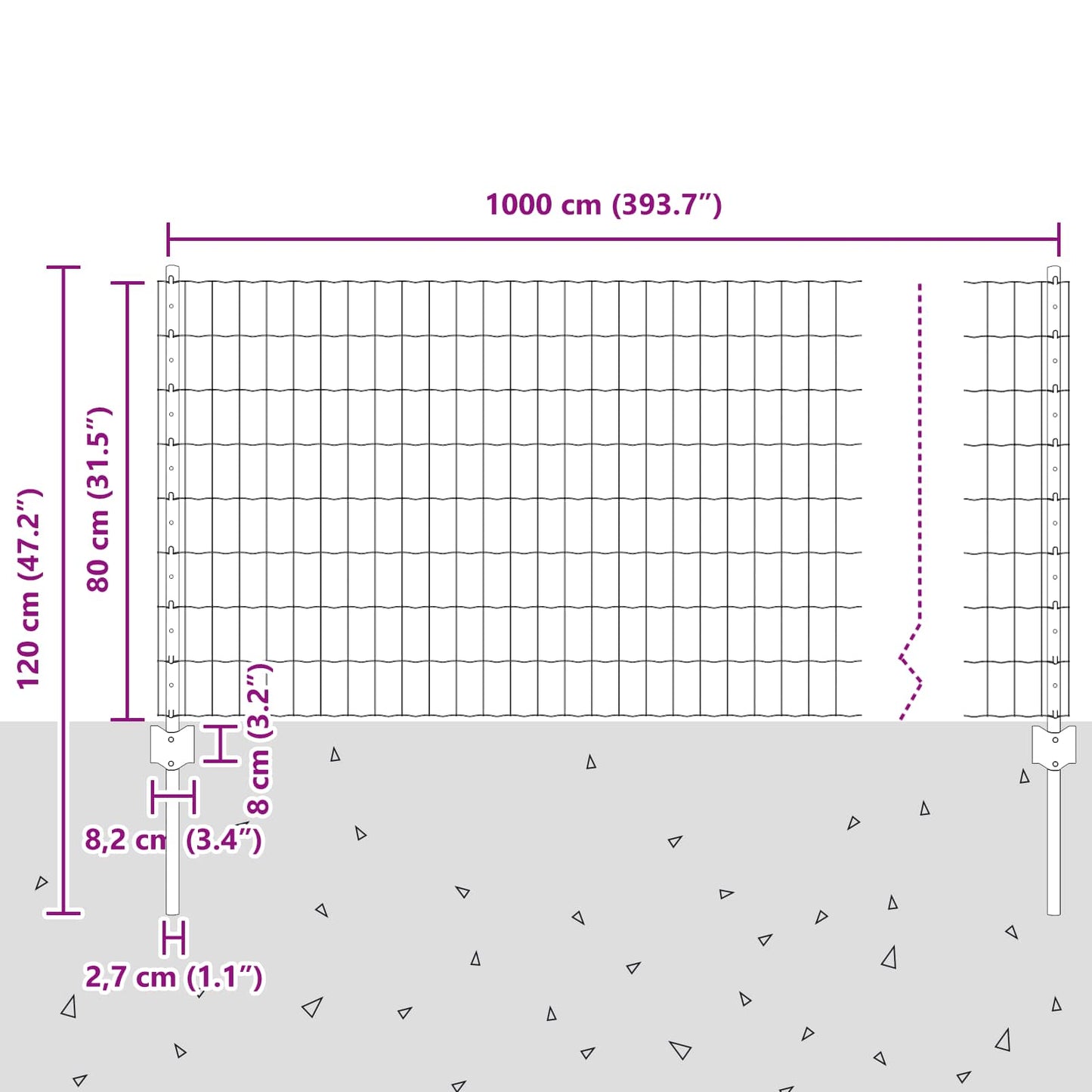 Eurohegn med stolpe 10 x 0,8 m Galvaniseret stål Sølv Mesh