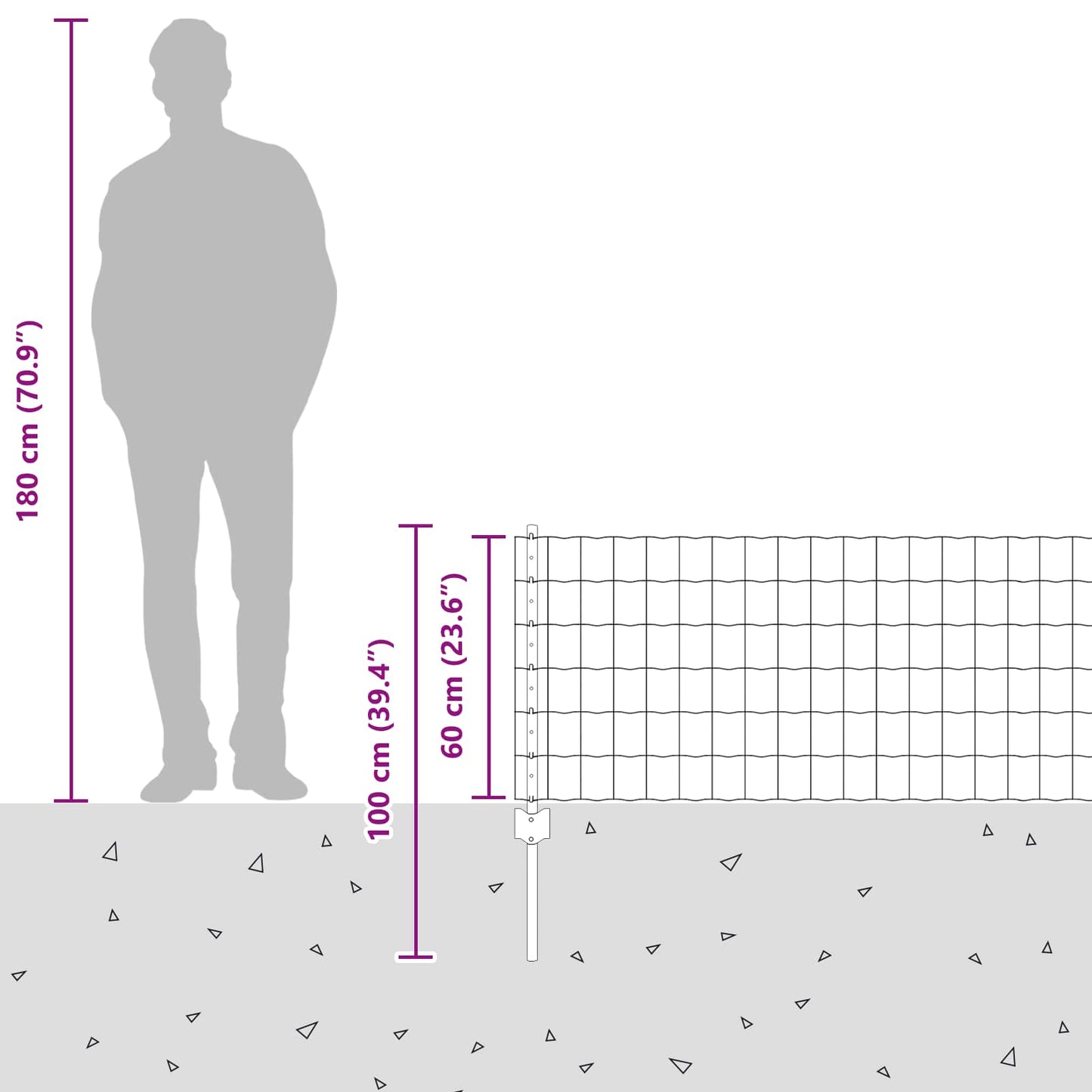 Eurohegn med stolpe 25 x 0,6 m Galvaniseret stål Sølv Mesh