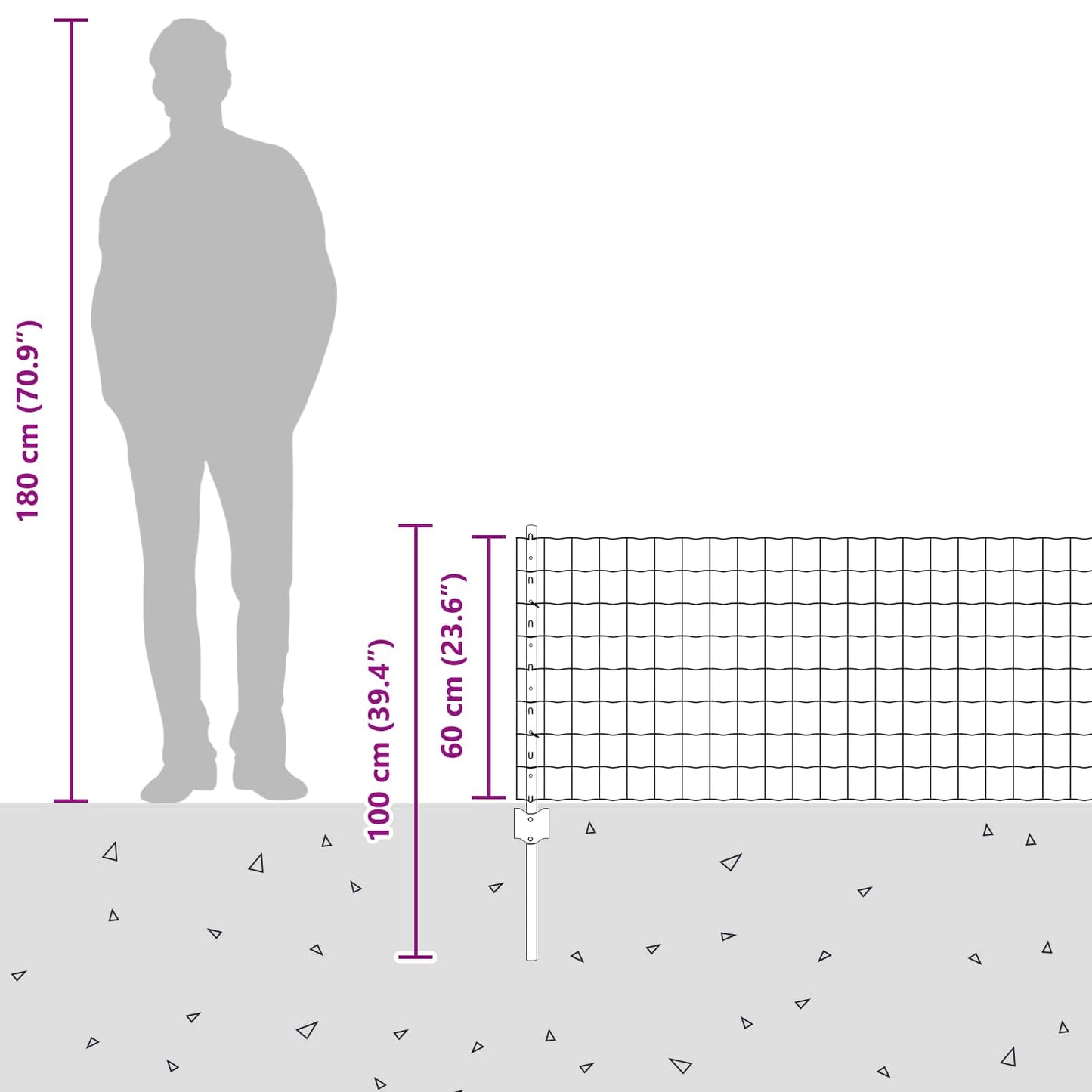 Eurohegn med stolpe 10 x 0,6 m Galvaniseret stål Sølv Mesh