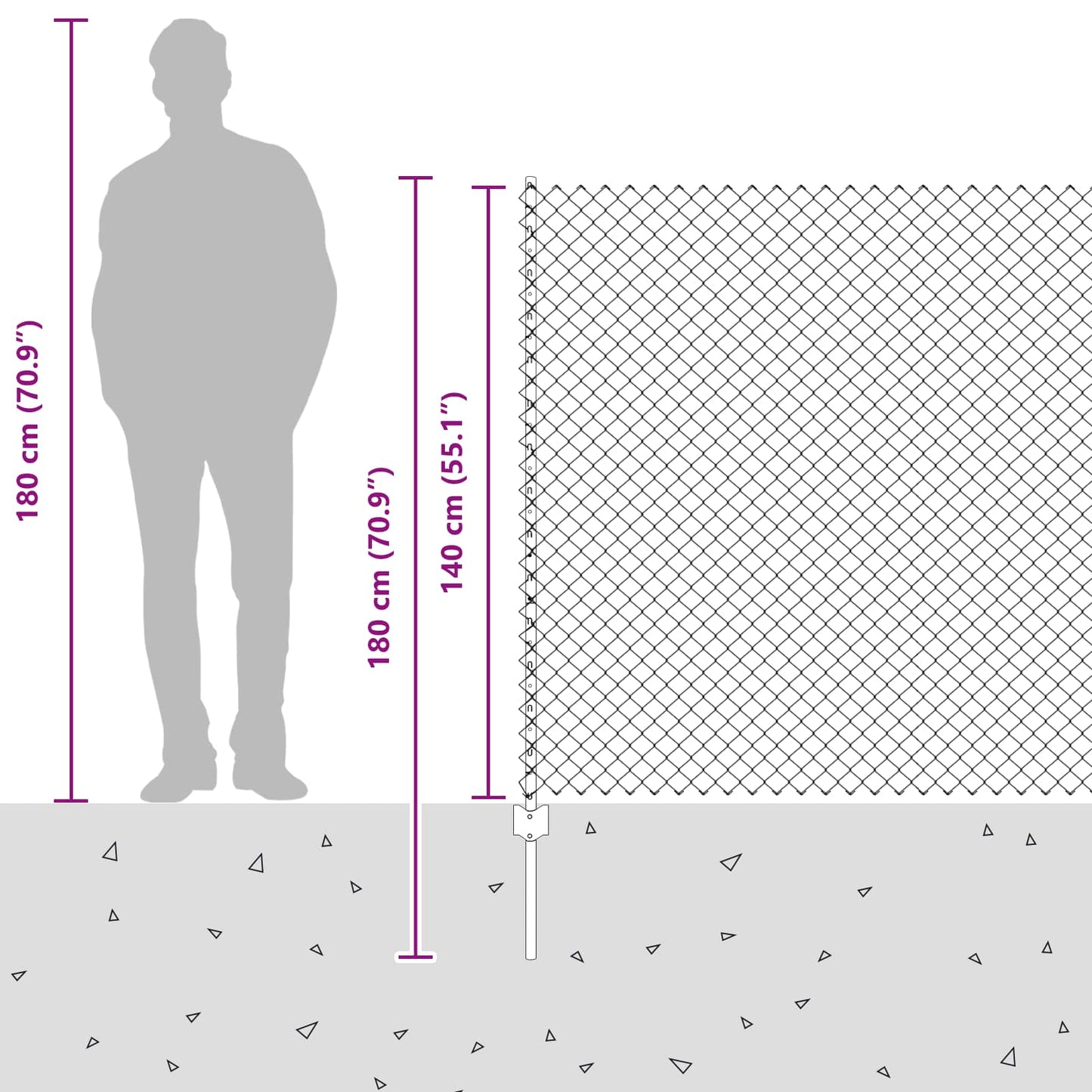 Udendørs kædehegn med stolpe 10 x 1,4 m PVC-belagt stål Grøn