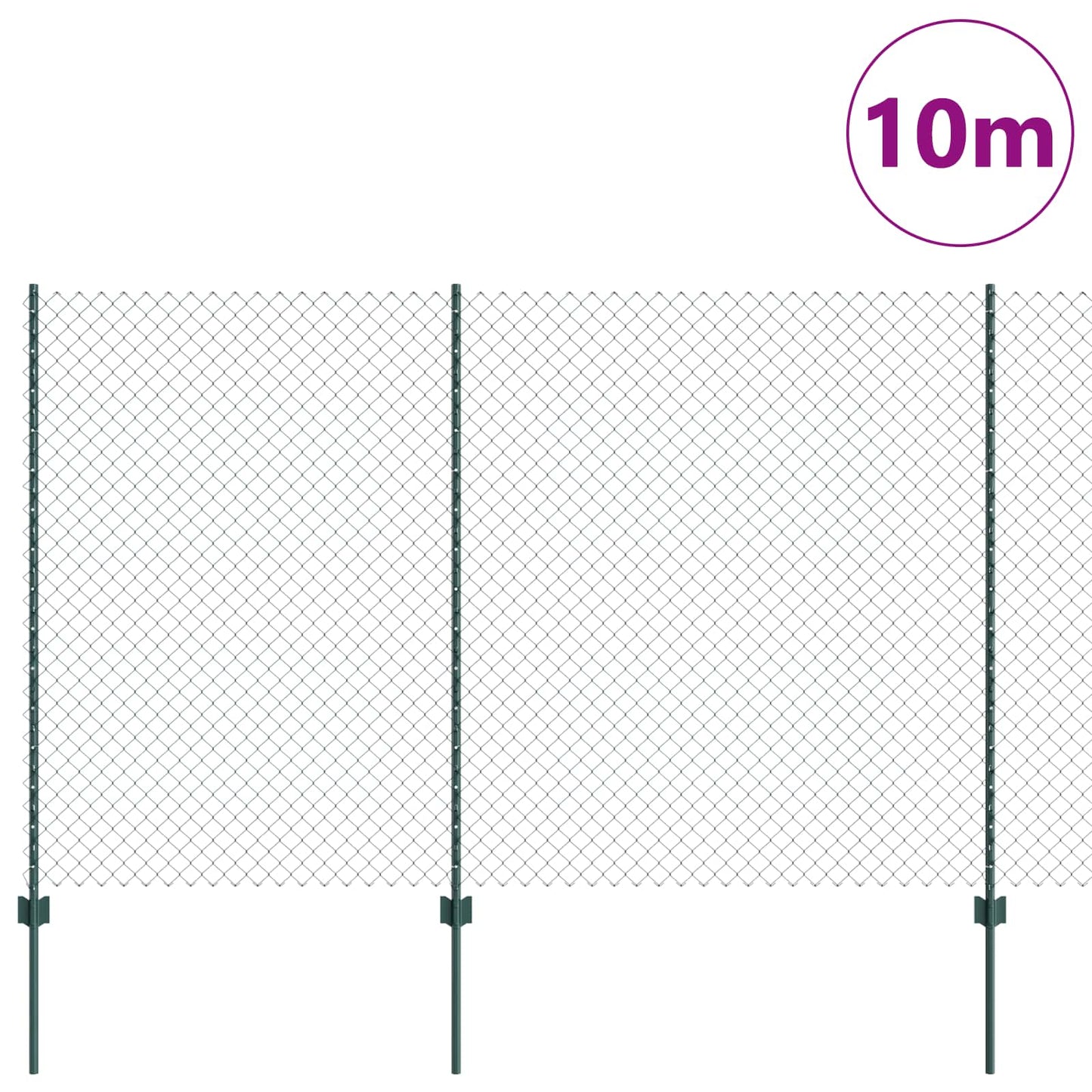 Kæde-link hegn med stolpe 10 x 1,5 m PVC-belagt stål Grøn Mesh