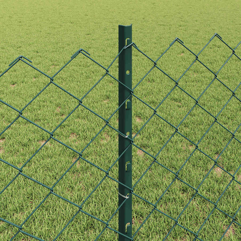 Kæde-link hegn med stolpe 25 x 0,8 m Galvaniseret stål Grøn