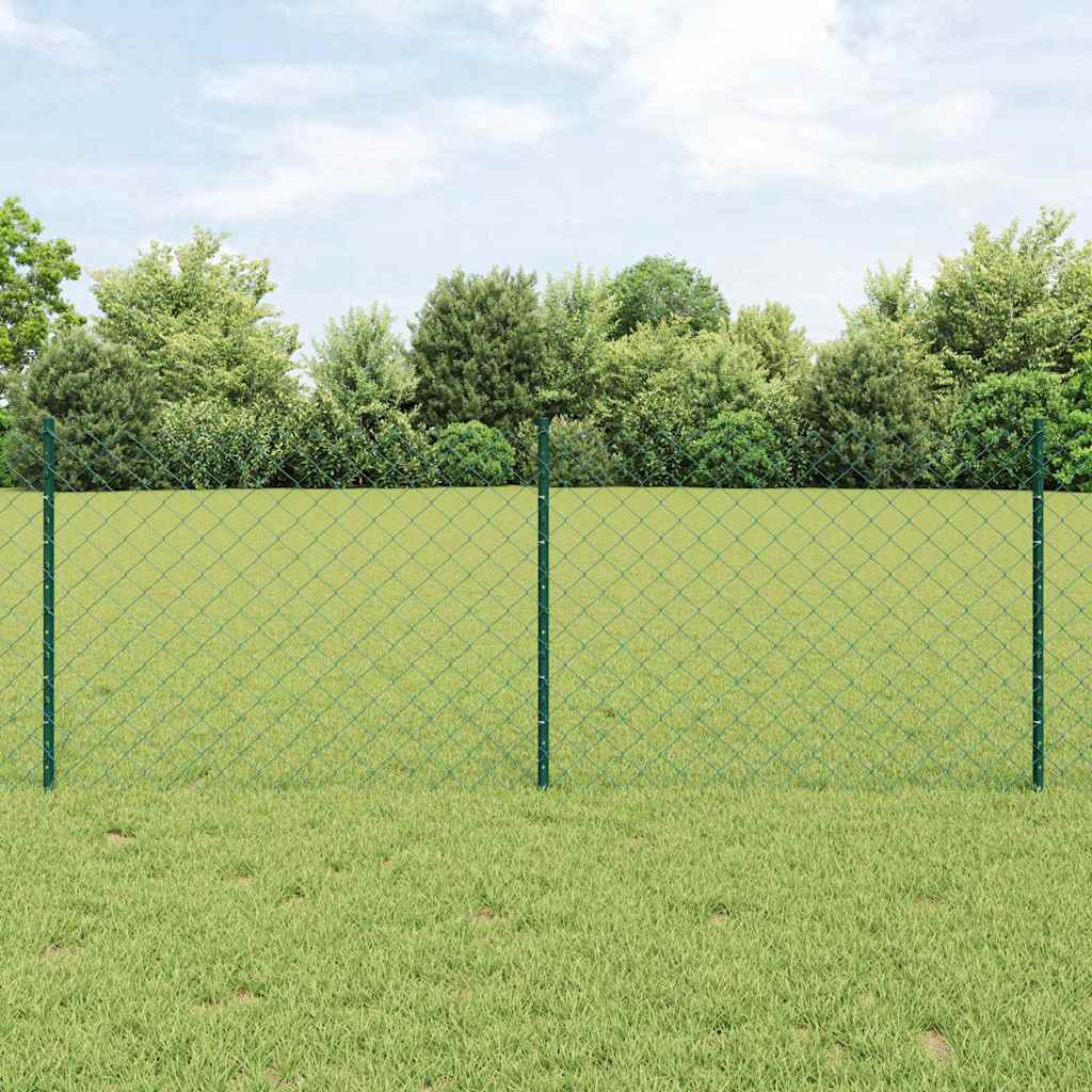 Kæde-link hegn med stolpe 25 x 0,8 m Galvaniseret stål Grøn