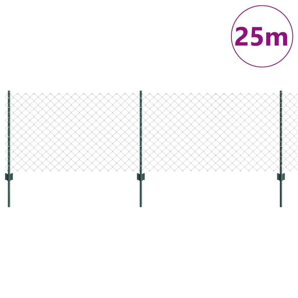 Kæde-link hegn med stolpe 25 x 0,8 m Galvaniseret stål Grøn