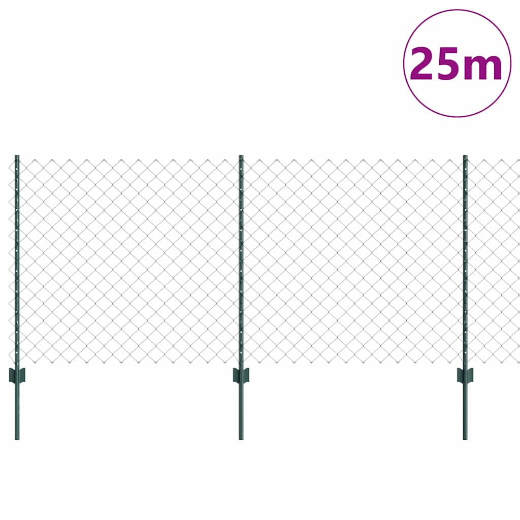 Kæde-link hegn med stolpe 25 x 1 m Galvaniseret stål Grøn Mesh