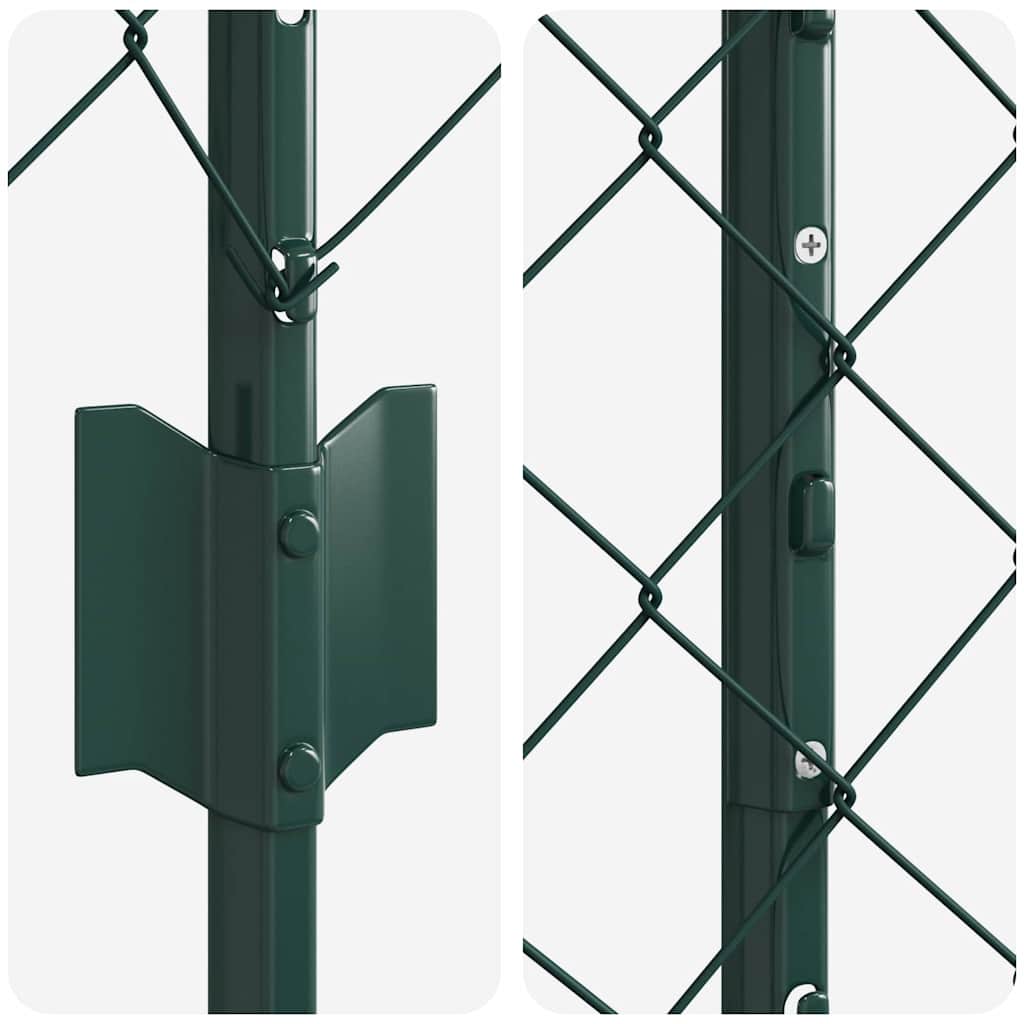 Kæde-link hegn med stolpe 25 x 1,5 m Galvaniseret stål Grøn